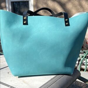 Portland Leather Large Tote Bag with Black Handles HAPPY TEAL unicorn 🦄